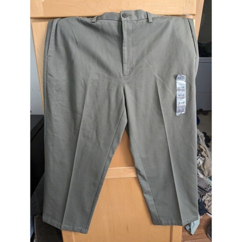 Architect Mens green Khaki Dress Pants 38x30 (28-30) Career Slacks Stretch‎ NWT